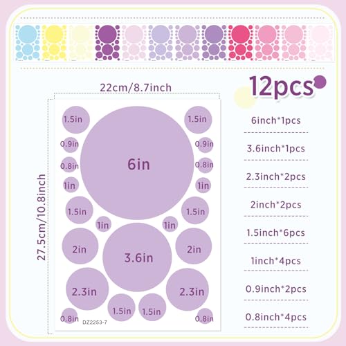Zonon 264 Pcs Polka Dot Wall Decals for Classroom Decor Kids Circle Wall Sticker Vinyl Peel and Stick Colorful Removable for Nursery Bedroom Playroom Living Room(Pink and Purple) - color: Pink and Purple, style: Classic