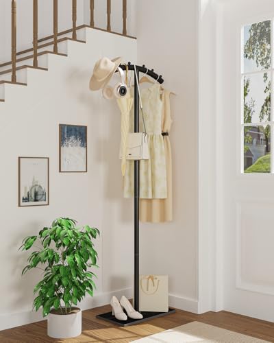 T-Shaped Metal Clothing Racks,Freestanding Coat Tree,68.9in,Black | Coat Racks with Strong Load-Bearing Capacity, Clothes Hanger Stand with Natural Rock Base, Suitable for Outerwear,Handbags - color: Black