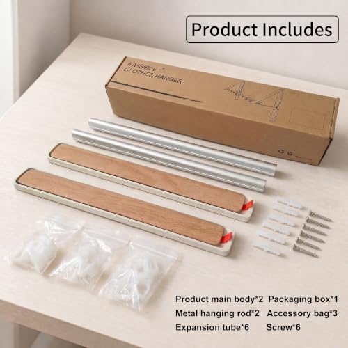 LEQ Clothes Drying Rack Wall Mounted, Foldable Laundry Drying Rack with Wood-Tone Aluminum Frame, Rustproof Retractable Clothes Hanger for Small Laundry Room, Bathroom, Balcony,(White, 2 Racks + Rod) - size: 2 Racks+Rod