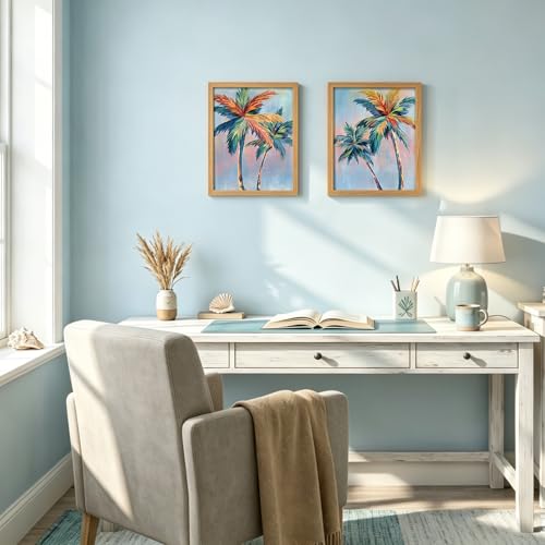 LDXCJXOR Colorful Palm Tree Wall Art, 2-Piece Framed Canvas Painting, Tropical Coastal Wall Decor for Living Room Bedroom, 12x16 Inch Ready to Hang - color: Colorful Palm Tree Wall Art, size: 16"L x 12"W