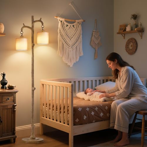 EJIAXIN Rustic Floor Lamp for Living Room - 69" Farmhouse Floor Lamp with 2 Country Vintage Reading Light - Tree Trunk Tall Lamp Standing Lamps for Bedroom Office Home Decor (Brown, Bulb Included) - color: Brown
