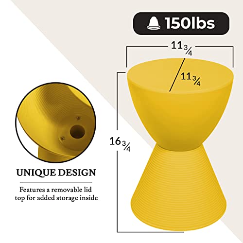 LeisureMod Modern Hourglass Yellow Side Table - ABS Shell Drum End Table with Storage for Indoor & Outdoor Use - color: Yellow