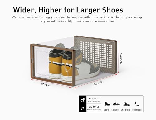 Kuject X-Large Shoe Storage Boxes 12 Pack, Clear Stackable Shoe Organizer | Shoe Case for Closet, Entryway & Under-Bed Storage, Drop-Front Design, Space-Saving Solution for Family Organization,Brown - color: Brown, size: X-Large