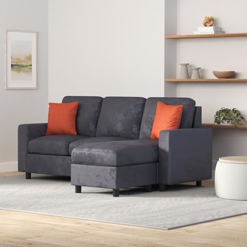Best Choice Products Upholstered Sectional Sofa for Home, Apartment, Dorm, Bonus Room, Compact Spaces w/Chaise Lounge, 3-Seat, L-Shape Design, Reversible Ottoman Bench, 680lb Capacity - Blue/Gray - color: Linen - Blue/Gray