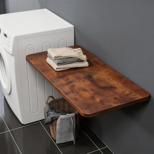 Neoaider Wall Mounted Folding Table 39.4”L x 19.7”W, Brown | Laundry Folding Table with Heavy Duty Metal Collapsible Shelf Brackets, Wall Mounted Desk Fold Down for Small Spaces - color: Brown, size: 39.4" x 19.7"