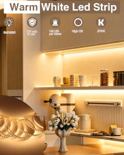 VST 12V LED Strip Lights 2835 Cuttable Connectable 120LEDs/m | Flexible & Dimmable LED Tape Light for Indoor Under Cabinet Bedroom 100Lm/M,9.6W/M, CRI 90+,Width 10mm, ETL-Listed,No Driver - color: 2700K-White, size: 32.8ft
