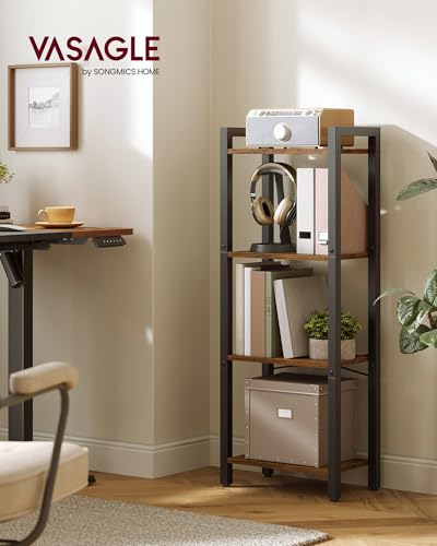 VASAGLE 4-Tier Bookshelf, Bookcase with Steel Frame, Book Shelf for Living Room, Home Office, Study, 9.4 x 15.7 x 42 Inches, Industrial Style, Rustic Brown and Ink Black ULLS099B01 - color: Rustic Brown + Ink Black, size: 4 Tiers (9.4"D x 15.7"W x 42"H)