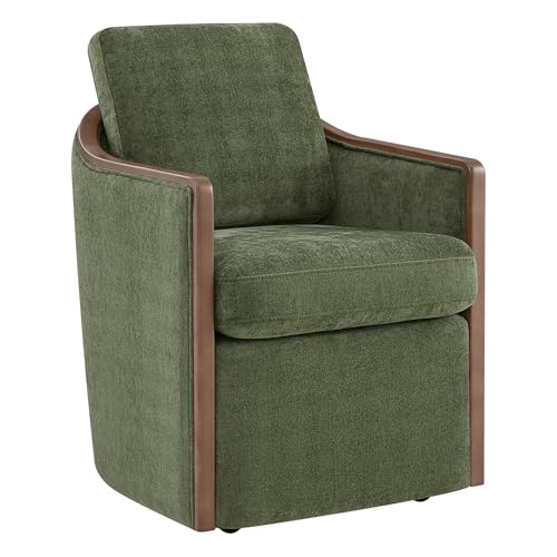 CHITA Upholstered Dining Chairs Set of 4 with Hidden Casters, Moss Green | Fully Assembled Modern Dining Chair with Backrest & Wood Armrest, Chenille Barrel Chairs for Dining Room, Kitchen Chairs - color: Moss Green, size: set of 4