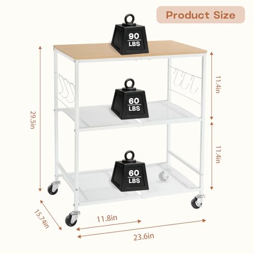 Rolling Kitchen Microwave Cart, 3 Tier Microwave Stand with Storage, Small Kitchen Island on Wheels, Wood and Mental Kitchen Shelf Rack, White Organizer for Living Room, Office, Balcony - color: White