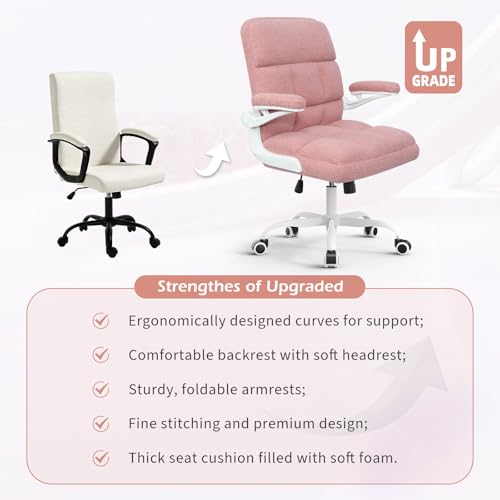 Office Chair with Wheels, Ergonomic Computer Desk Chair with Flip-up Armrest, Adjustable Rolling Swivel Chair Teddy Fleece – Dusty Pink - color: Dirty Pink