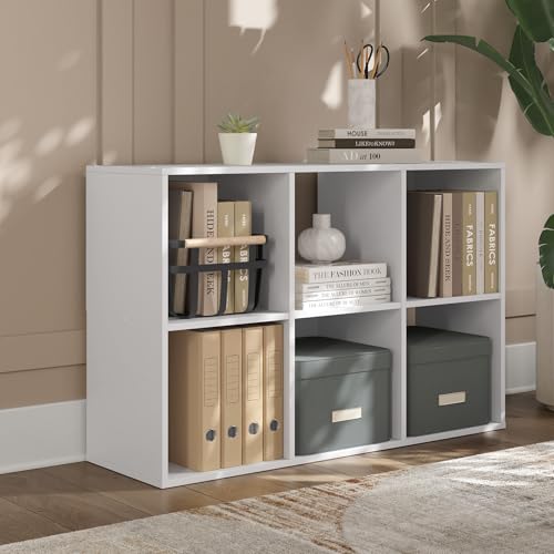 Signature Design by Ashley Onita 6 Cube Storage Organizer, White | White bookcase for 10.5-inch bins, Durable engineered wood, Closed back or backless options for modern living room storage - color: White, size: Six Cube