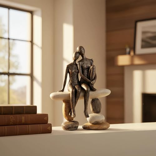 Lescafita Romantic Couple Figurines Sculpture – Abstract Couple Sculpture on Stone Bench, Modern Home Decor Statue, Unique for Couple - color: 11