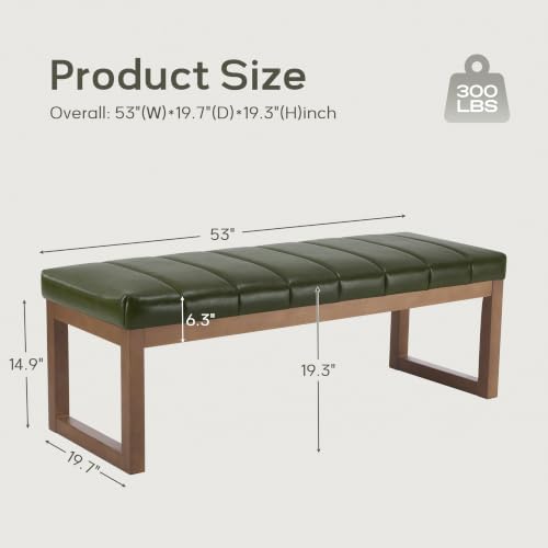 52.7" Bedroom Bench for End of Bed, Faux Leather Entryway Bench (Green-PU) | Modern Upholstered Dining Bench & Footrest Stool Bench with Solid Wood Frame for Bedroom, Living Room - color: Green-pu