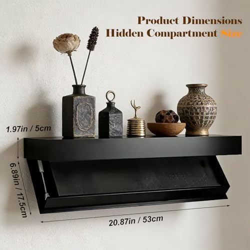 Floating Hidden Shelves for Wall with Concealed Storage Drawer, Hidden Shelf Night Stand with Secret Compartment, for Home Office Living Room, Black - color: Black