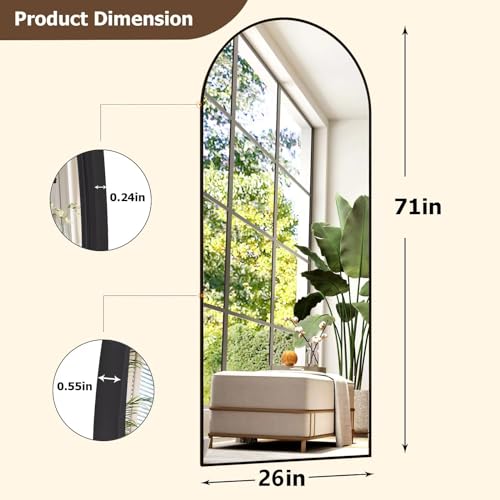 26" x 71" Arched Full Length Mirror - Black Full Body Mirror - Extra Large Floor Mirrors for Bedroom, Living Room, Bathroom - color: Black, size: 71"L x 26"W