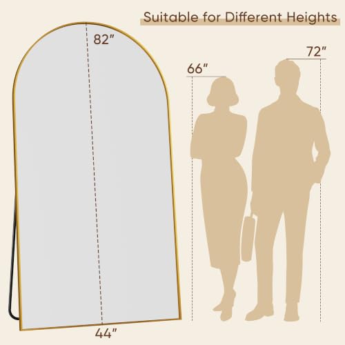 82"x44" Arched Full Length Mirror, Large Floor Mirror, Gold | Oversized Aluminum Full Body Mirror, HD Shatterproof Tempered Glass, Lean/Stand/Wall for Living Room,Bedroom, Dressing Room - color: Gold, size: 82"L x 44"W
