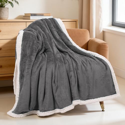 BEAUTEX Sherpa Fleece Throw Blankets Soft Fluffy Flannel Plush Cozy | Fuzzy Grey Cuddle Blanket for Couch, Bed, Sofa, Adults (50" x 60", Grey) - color: Grey, size: Throw-50"x60"