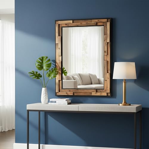 Wood Mirror 40"x 30", Metal & Wooden Rectangle Frame Decorative Wall Mirror for Bathroom Vanity Bedroom Living Room Entryway (Wood and Metal,40"x 30") - color: Wood & Metal, size: 39.4"L x 29.9"W