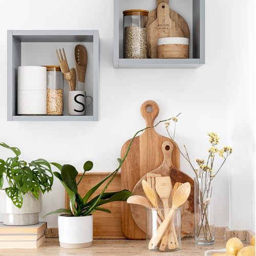 Cube Floating Shelves Set2, Display Shelves Wall Mount 7.75" D x 12.5" W x 12.5" H, (Gray, Square 2 Cubes) - color: Grey, size: Square-Set2