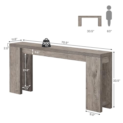 1Easylife 70.9-Inch Farmhouse Console Table, Narrow Wooden Sofa Table | Extra Long Entryway Accent Table for Living Room, Hallway, Entrance, Foyer, Grey - color: Grey