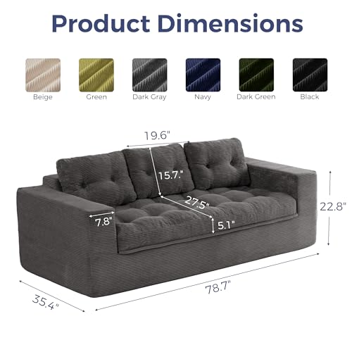 MAXYOYO 79" Boneless Sofa Couch, Cloud Couch Floor Loveseat for Small Space with Pillows, Tufted Floor Sofa with Layered Cushion for Apartment & Lounge, No Assembly Required, Dark Grey - color: Puffinest Style Dark Grey, size: 79" Loveseat