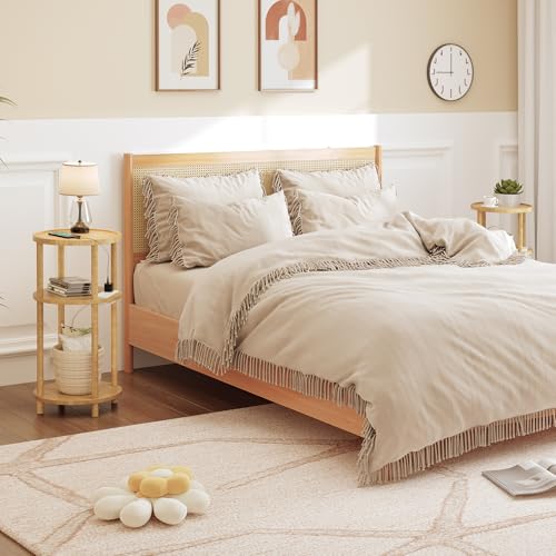 HOOBRO Small Round Side Table with Charging Station, 3-Tier Round Bamboo End Table, Compact Sofa Bedside Table for Small Space, Easy Assembly, for Living Room, Bedroom, Apartment, Natural YL152UBZ01 - color: Natural