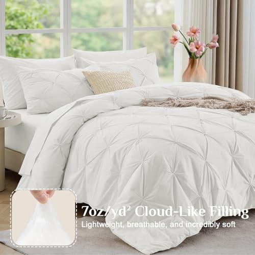 JOLLYVOGUE Twin Comforter Set 5 Pieces - Bed in a Bag Twin for All Season, Pintuck Bedding Comforter Sets with Comforter, Flat Sheet, Fitted Sheet and Pillowcases & Shams, White - color: White, size: Twin