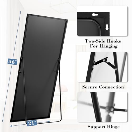 NEWBULIG Full Length Floor Mirror 56"x21", Body Standing Mirror | Wall Hanging or Leaning, Shatter-Proof Glass, Aluminum Alloy Frame with Stand, Home Decor Bedroom, Black - color: Black-rect, size: 56"L x 21"W