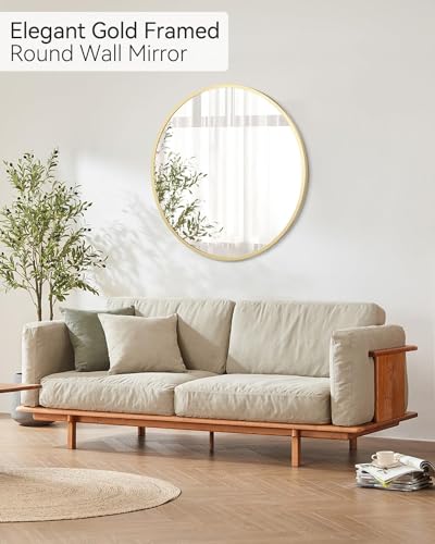 IDEALHOUSE 24 Inch Round Bathroom Mirror, Gold Aluminum Frame Mirror | Rust Resistant Aluminum Frame / Modern Round Mirror Design / Easy Wall Mount Installation - color: Gold, size: 24"L x 24"W