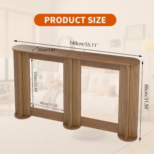 55 Inch Small Narrow Console Table Behind Couch, Mid-Century Modern Fluted Skinny Entryway Table, Slim Sofa Table for Hallway, Living Room, Wood, Brown, Walnut - color: Walnut-55 Inch