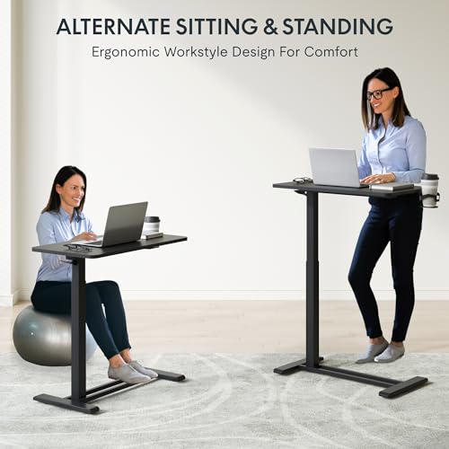 FLEXISPOT 28''Adjustable C Table Gas Spring Mobile Side End Table | Adjustable C table with Wheels, Bedside table for sofa and couch. Laptop Rolling Cart TV Tray, 27.6" W x 15.7" D,Black - color: Black, size: 28x16