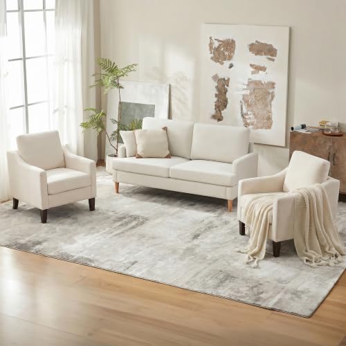 VKNOW Accent Chairs Set of 2, Modern Upholstered Armchairs, Beige | Reading Chairs with Wood Legs, Single Sofa Reading Seat, Flexible Cushion, No Tool Assembly, For Living Room, Bedroom - color: Beige