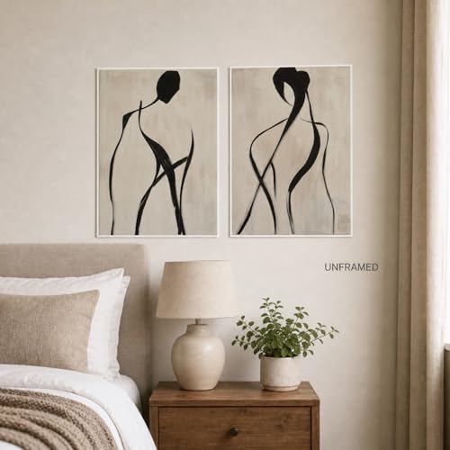 Minimalist Abstract Wall Art Line Figures Set of 2 12x16 Inch Unframed | Neutral figure decor, modern line art prints and black silhouette set for living room bedroom office gallery - color: Modern Minimalist Black Line Abstract Figure Wall Art, size: 12"