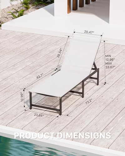 Aluminum Outdoor Chaise Lounge, 5-Position Textilene Chair, White | Rust-proof aluminum frame; UV quick-dry Textilene mesh; 5-position recliner; supports 400 lbs, built-in armrests - color: White, size: 2 Chairs