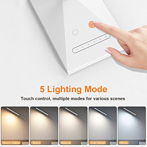 Vansuny Eye-Caring LED Desk Lamp, Reading Light with USB Charging Port | 5 Color Modes,6 Brightness Levels, Touch Control, Adjustable Neck, Memory Function for Dorm Office Work Bedroom,12W,Black - color: White USB Charger
