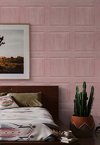 NextWall Washed Faux Panel Peel and Stick Wallpaper (Blush) - color: Blush