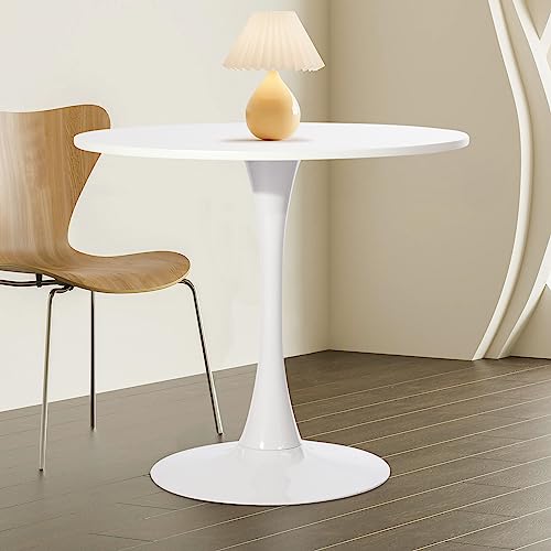 FurnitureR Round Leisure Tulip Dining Table 31.5" Stylish with Pedestal Base for Home Office Living Room Kitchen Restaurant Cafe, Tulip Table, White - color: White, style: Tulip Table