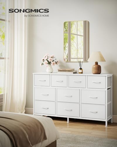 SONGMICS BELLAH Collection - Dresser for Bedroom, Chest of Drawers, TV Stand for TVs Up to 55 Inches, Living Room, Closet, 10 Drawers, Modern, Cloud White ULGS333WH02S - color: Cloud White, size: 11.8"D x 44.8"W x 26.8"H (10 Drawers)