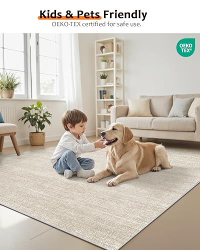 Art&Tuft Washable Rugs 9x12, Low Pile Area Rugs 9x12 Living Room - Non Slip and Stain Resistant Soft Thin Rug for Bedroom, Dining Room, Kitchen, Office, Beige - color: Stripe-beige, size: 9' X 12'