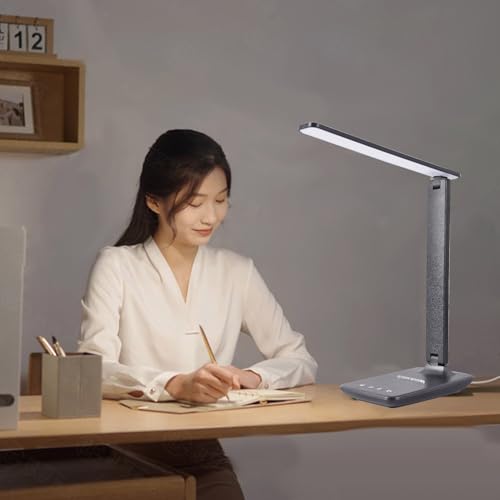 Eye Caring Table Lamp, 180 Adjustable Rotating Foldable Desk Lamp with USB C Charging Port, 5 Color Temperatures 5 Dimming Levels (Black) - color: Black