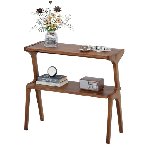 Solid Wood End Table | 2-Tier Side Table with Storage Shelf, Bedside Table for Sofa, Living Room, Bedroom, Small Space, Easy Assembly, Rustic Brown - color: Rustic Brown