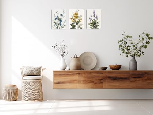 TutuBeer 3 Pcs Botanical Wall Art Floral Picture Neutral Floral Pictures Minimalist Prints Modern Beige Wildflower Wall Art for Living Room Bedroom Dining Room Office Each Panel 12x16 Inch - color: Green Botanical F