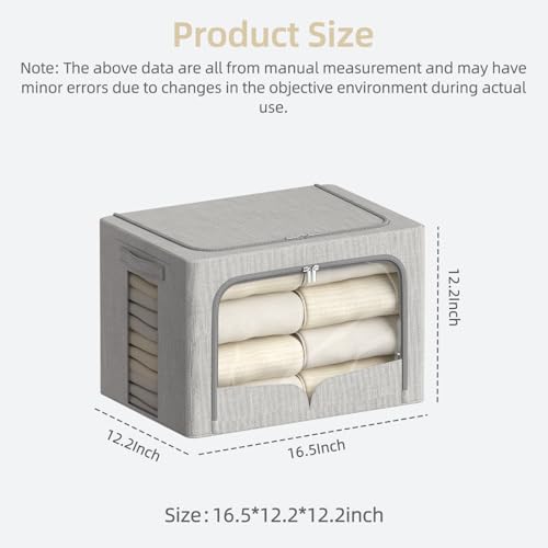 FHSQX 3 Pack Clothes Storage Bins, Light Gray, 16.5x12.2x12.2inch (40L) | Foldable Metal Frame, Stackable, Linen Fabric, Carrying Handles, Clear Window - color: Light Gray, size: 16.5x12.2x12.2inch(40L)