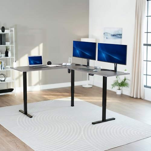 VIVO Dark Gray 75 x 63 in Corner Standing Desk, DESK-E3CTG-75 | Electric, Holds 225 lbs, Large Reversible L-Shaped Table, Sit Stand Height Adjustable, Memory Presets, Black Frame - color: Dark Gray Top / Black Frame, size: 75 x 63