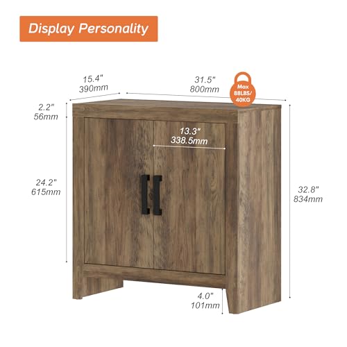 WAMPAT Buffet Cabinet with Storage, Kitchen Sideboard Cabinet with Door and Adjustable Shelf, Modern Farmhouse Credenza Wood Coffee Bar Table for Kitchen, Dining Room, Living Room, Brown - color: Brown