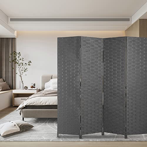 FDW Room Divider Wood Screen Mesh Woven Design Folding Portable Partition Screen Wood for Home Office (4 Panel, Gray) - color: Grey, size: 4 Panel