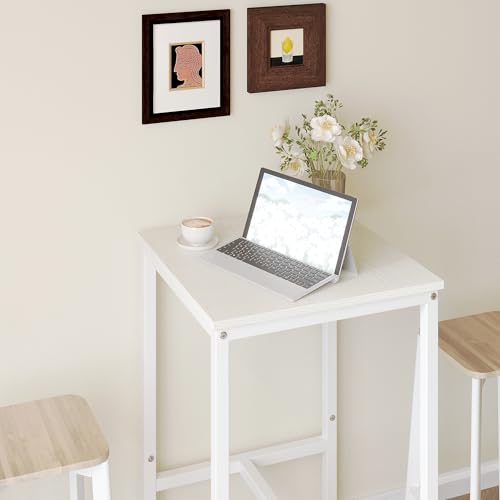 Lutown-Teen Square Bar Table, High Top Table - Industrial Metal Frame for Small Spaces & Narrow Kitchens, 23.6x23.6x36.9 in (LxWxH), Easy Assembly, White - color: White