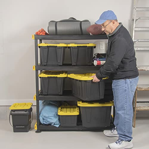 CX Heavy Duty 12-Gallon Stackable Plastic Storage Bins with Lids, 4 Pack | Storage totes for garage organization, Stackable containers, weather-resistant, snap lid, 12.5H x 16.3W x 21.8D, Black/Yellow - size: 12 Gallon