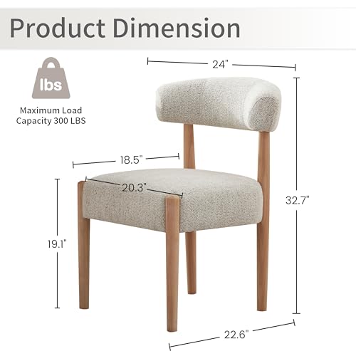 VKNOW Wooden Dining Chairs Set of 4 with Rubberwood Legs, Curved Backrest | Modern Upholstered Dining Chairs with Thickened Cushion, Soft Chenille Fabric, for Dining Room/Kitchen, Heathered Off-White - color: Heathered Off-white, size: Set of 4