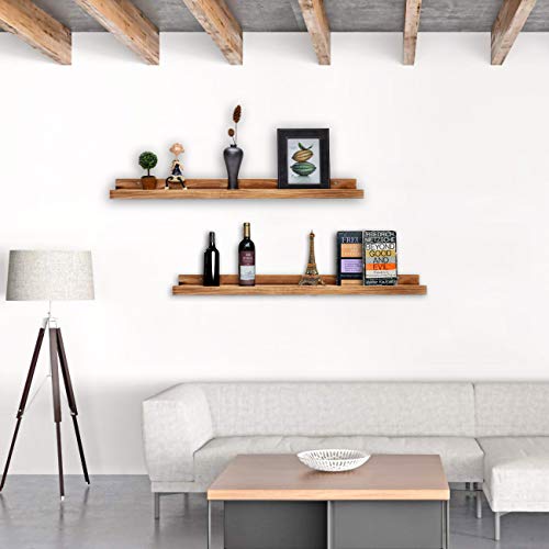 AZSKY 24" Floating Wall Ledge Shelf Wood Picutre Shelf Wall Mounted Nursery Kids Bookshelf Spice Rack Bathroom Storage Shelves Display Organizer Set of 2 - color: Burnt, size: 24in set 2